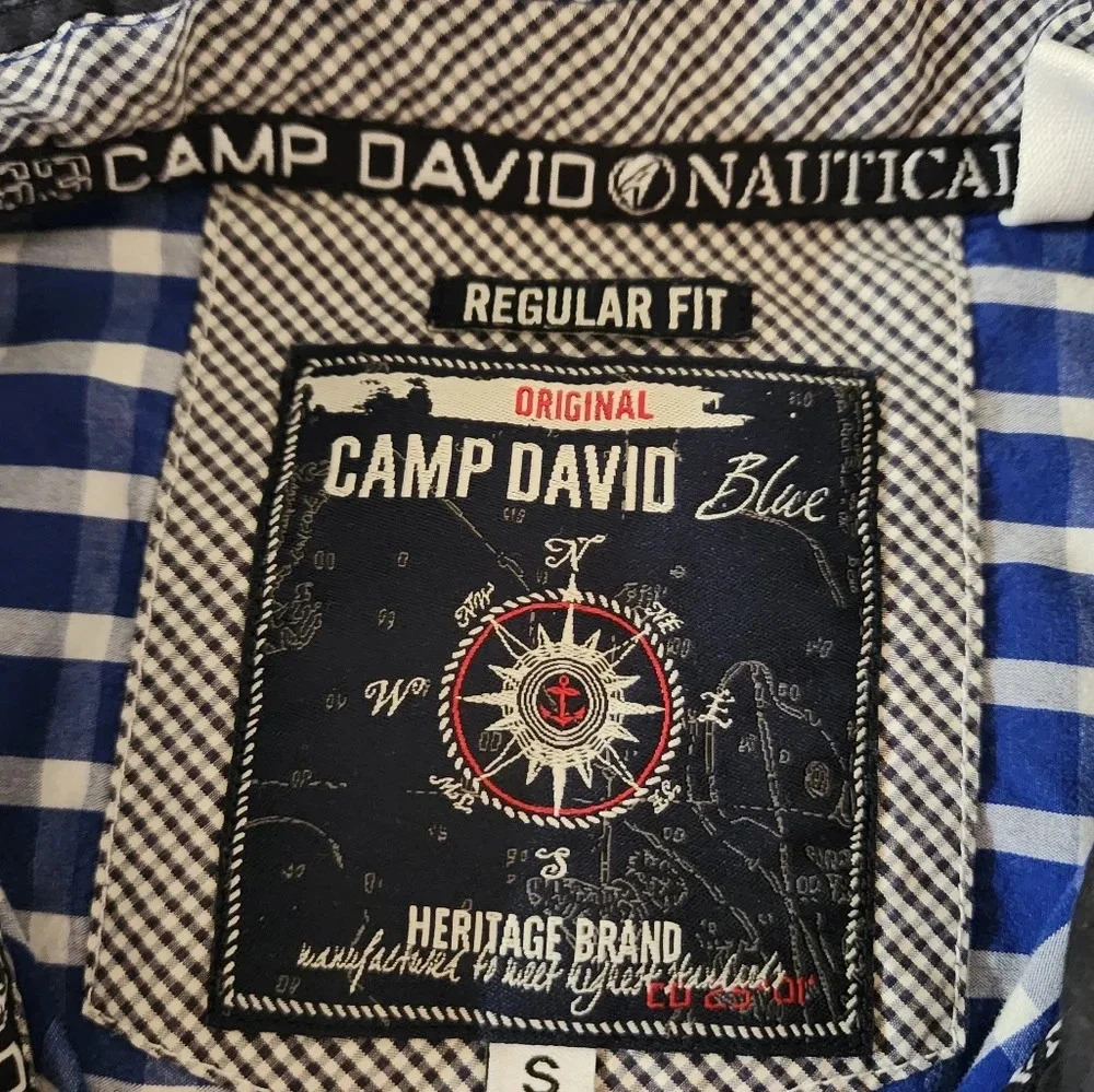 Camp David Nautical Button Down Shirt Men's Small Plaid Blue White Long Sleeve - Picture 6 of 7